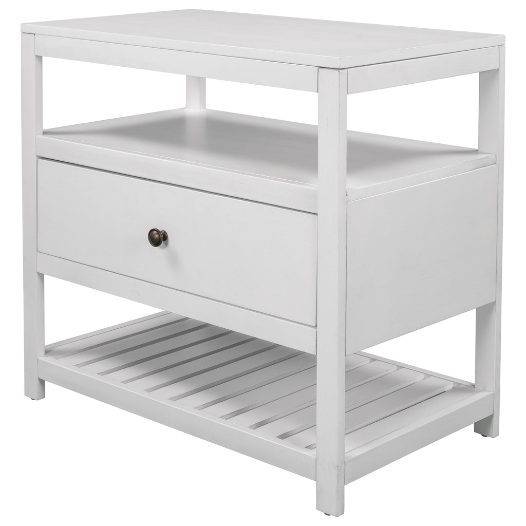 Modern Wooden Nightstand with Drawers Storage for Living Room/Bedroom, White(Expected arrival time 8.20)
