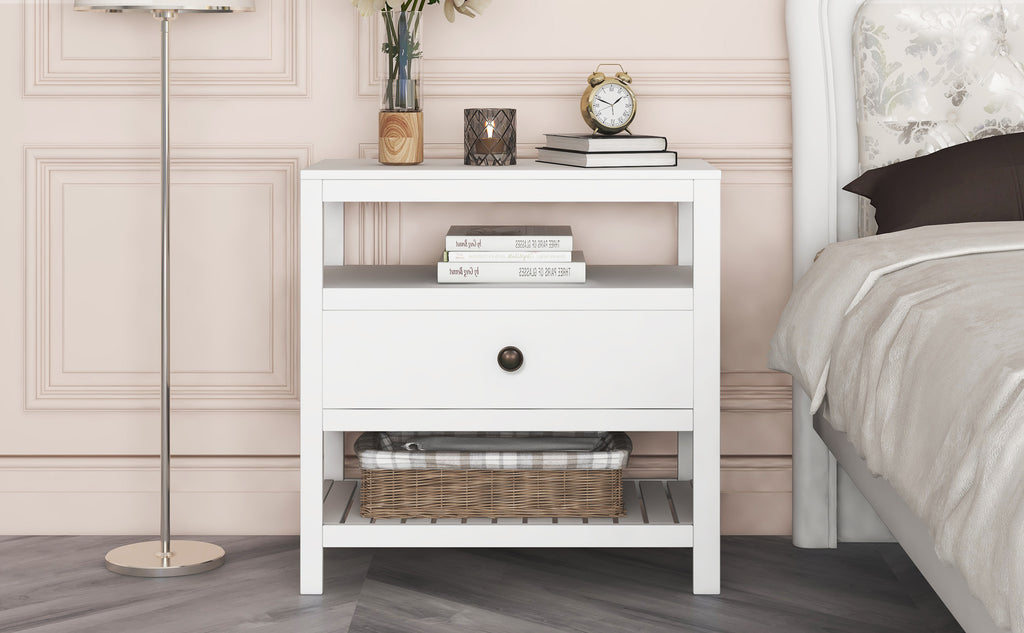 Modern Wooden Nightstand with Drawers Storage for Living Room/Bedroom, White(Expected arrival time 8.20)