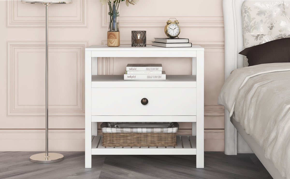 Modern Wooden Nightstand with Drawers Storage for Living Room/Bedroom, White(Expected arrival time 8.20)