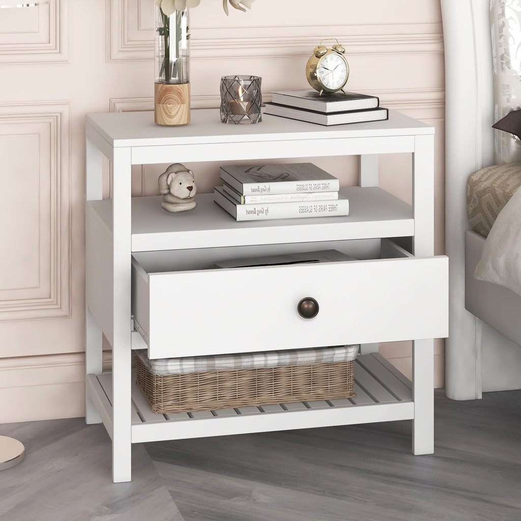 Modern Wooden Nightstand with Drawers Storage for Living Room/Bedroom, White(Expected arrival time 8.20)