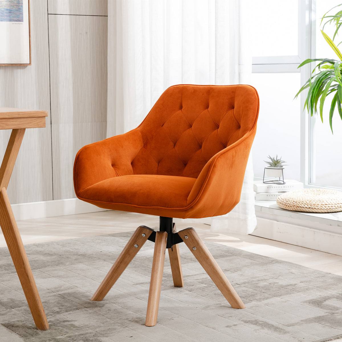 SolidWoodTuftedUpholsteredArmless home office  chair