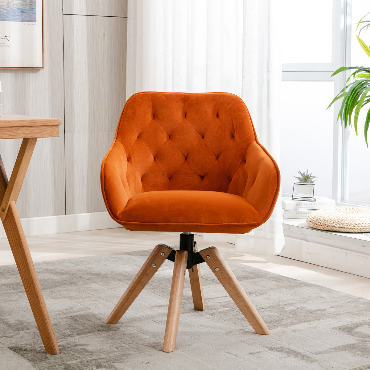 SolidWoodTuftedUpholsteredArmless home office  chair