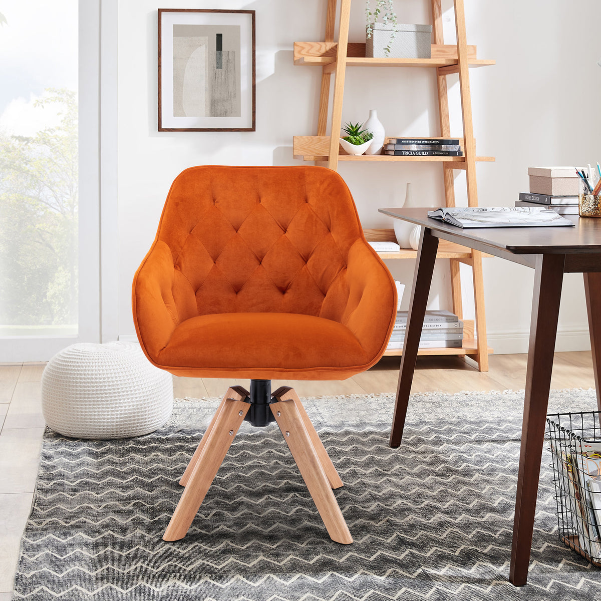 SolidWoodTuftedUpholsteredArmless home office  chair