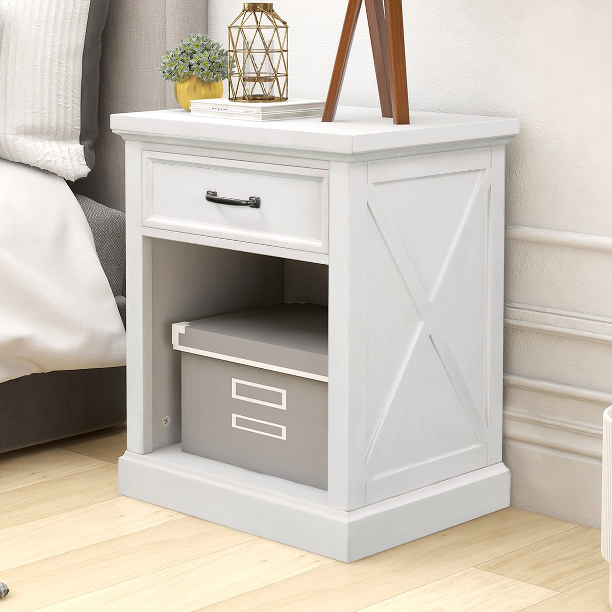 Modern Wooden Nightstand with Drawers Storage for Living Room/Bedroom, White (Expected arrival time 8.20)
