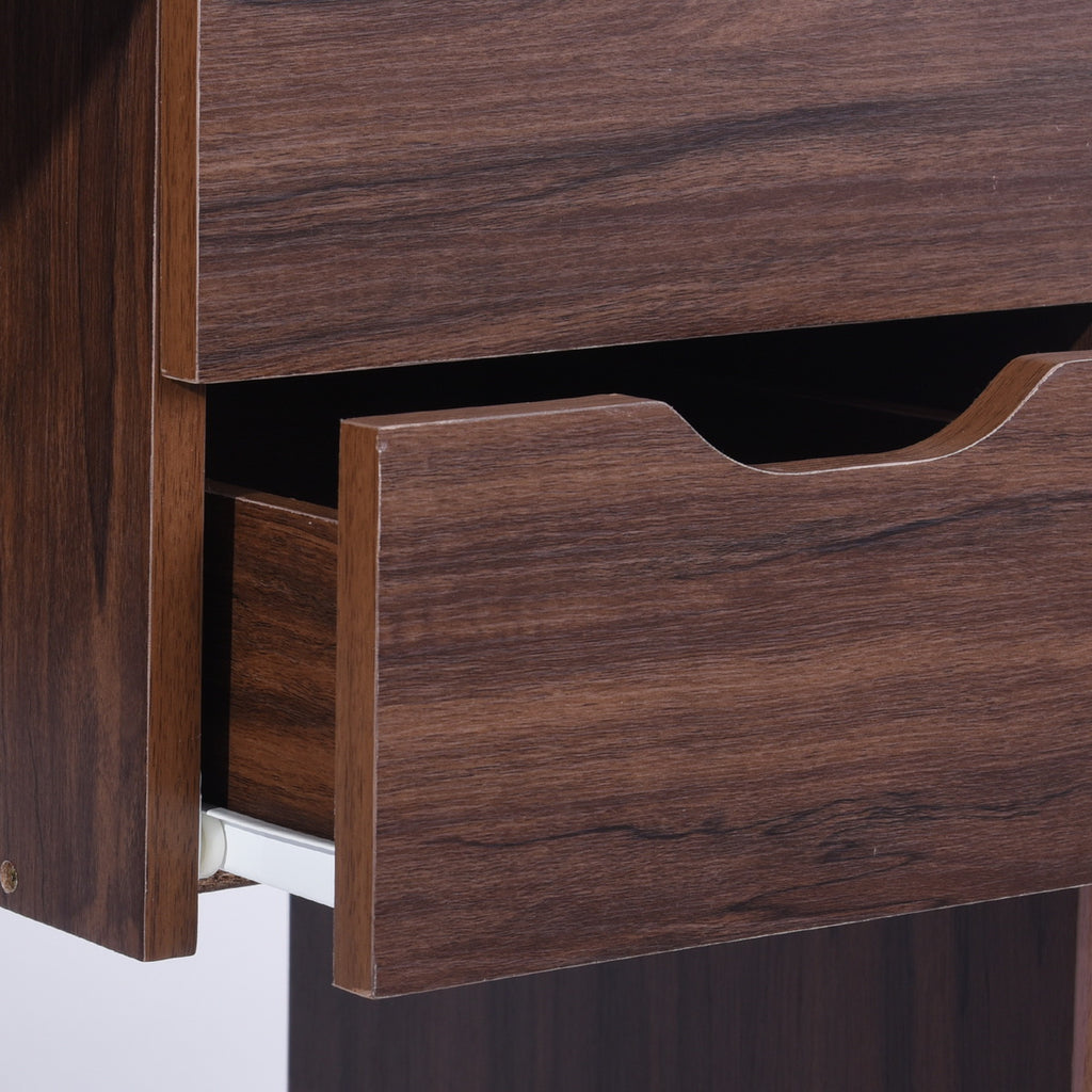 Computer Desk Writing Study Table with 2 Side Drawers Classic Home Office Laptop Desk Brown Wood Notebook Table