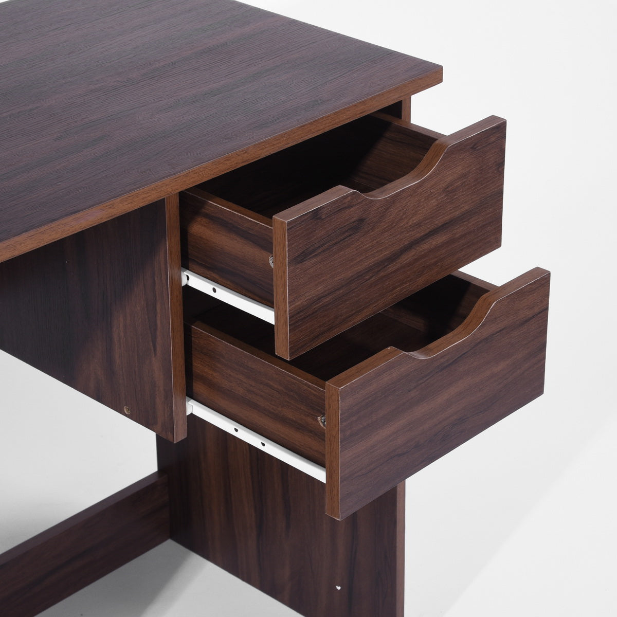 Computer Desk Writing Study Table with 2 Side Drawers Classic Home Office Laptop Desk Brown Wood Notebook Table