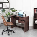 Computer Desk Writing Study Table with 2 Side Drawers Classic Home Office Laptop Desk Brown Wood Notebook Table