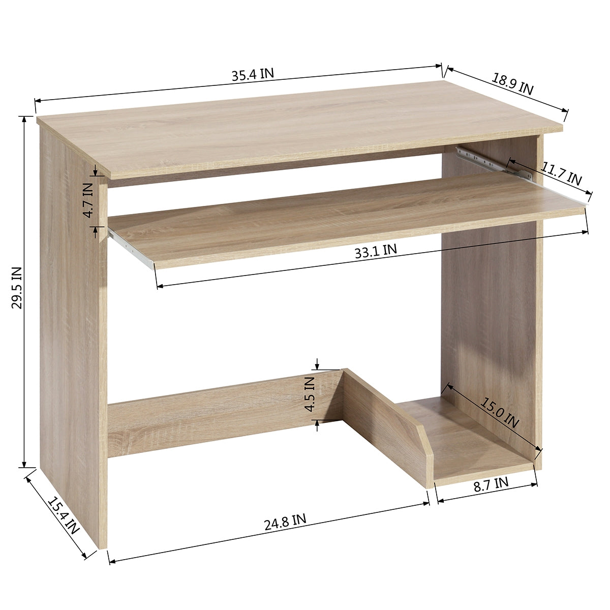2 Piece Manufactured Wood Configurable Rectangular Desk Rectangular Writing Desk Office Set with BOOKCASE, BEECH