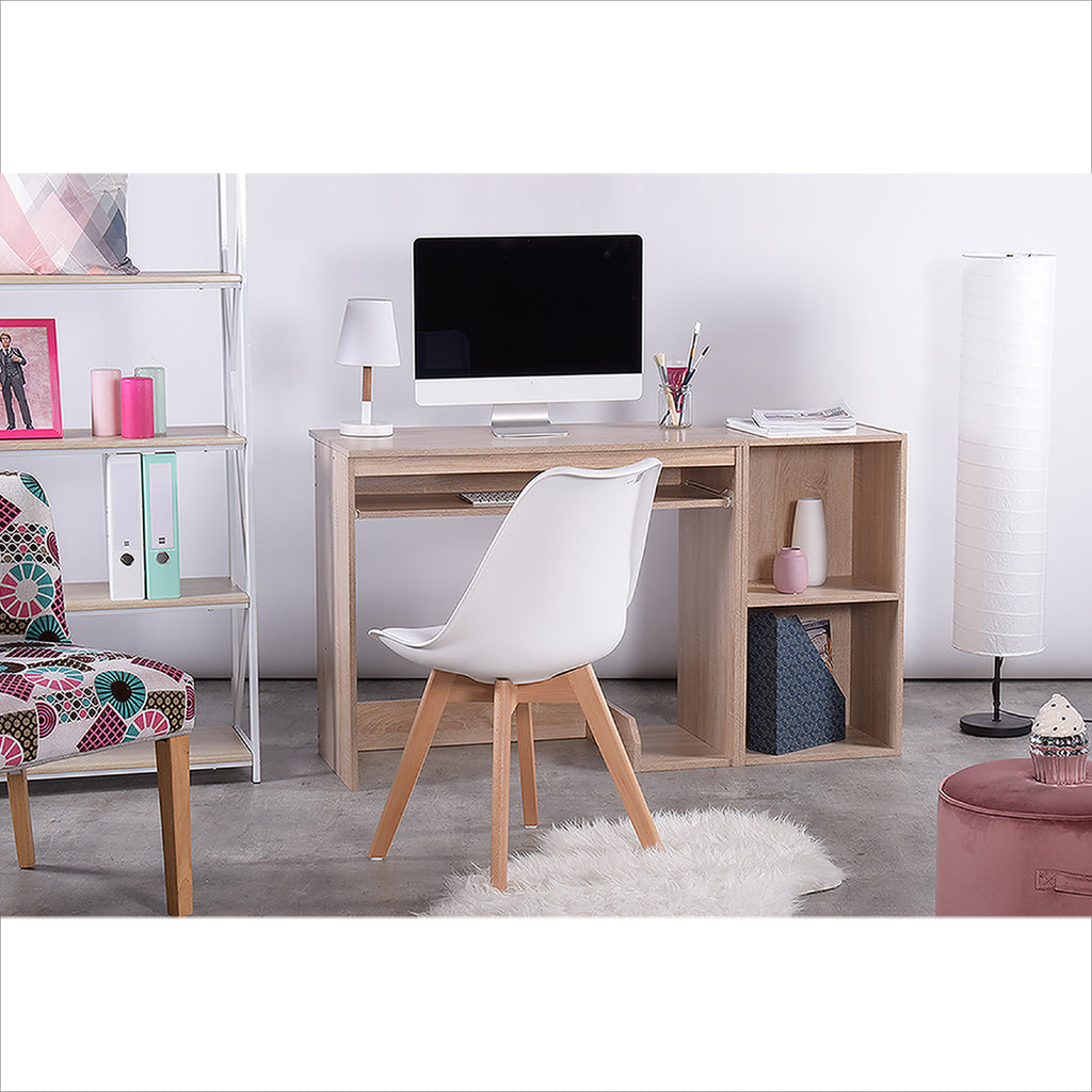 2 Piece Manufactured Wood Configurable Rectangular Desk Rectangular Writing Desk Office Set with BOOKCASE, BEECH