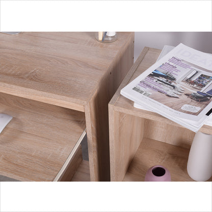 2 Piece Manufactured Wood Configurable Rectangular Desk Rectangular Writing Desk Office Set with BOOKCASE, BEECH
