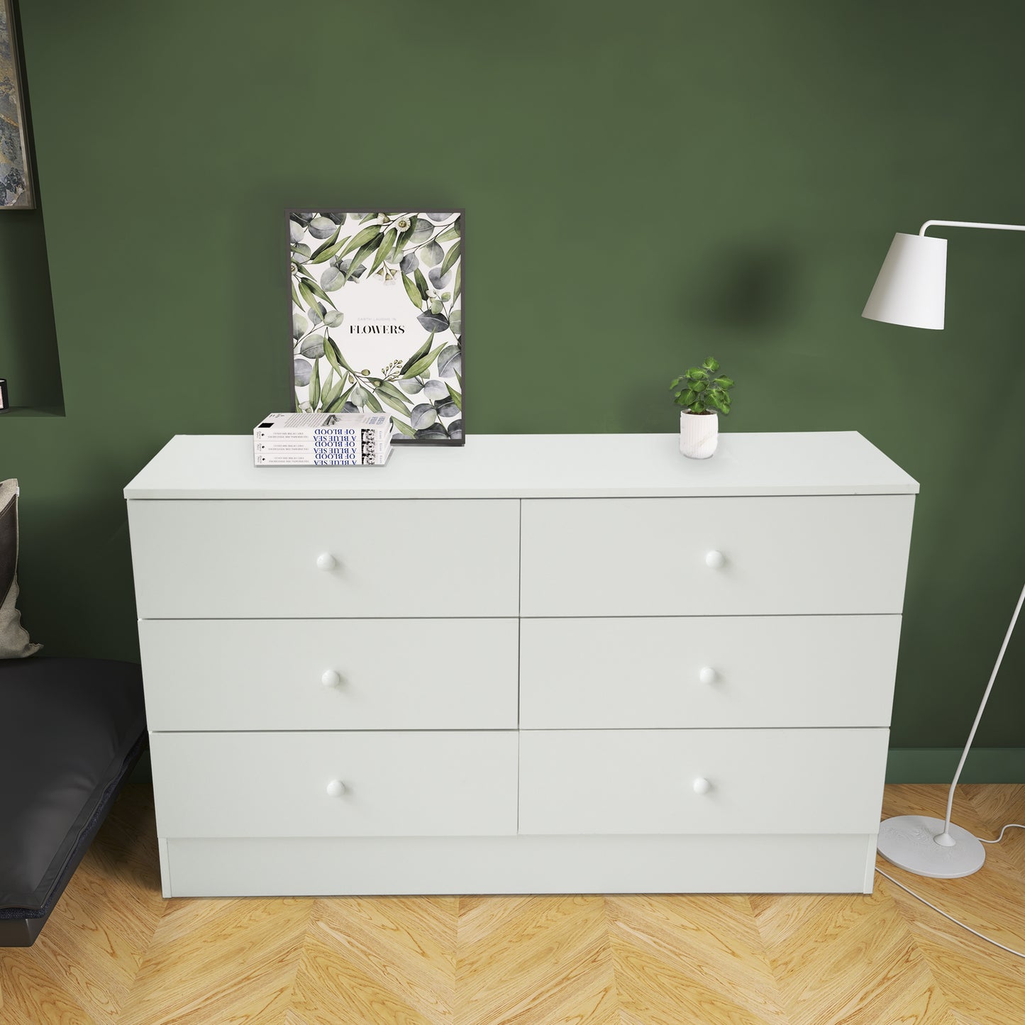 Chest of Drawers Wood Storage Cabinet with 6 Drawers-White