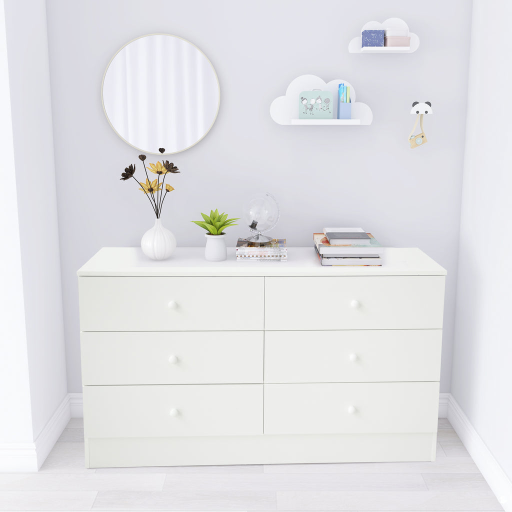 Chest of Drawers Wood Storage Cabinet with 6 Drawers-White