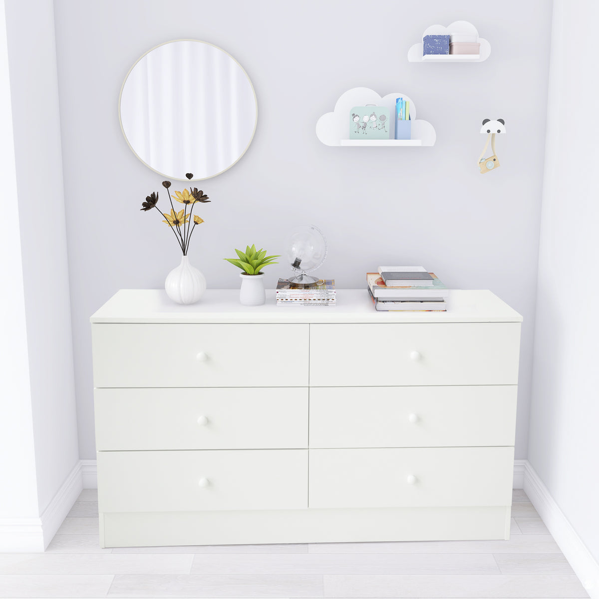 Chest of Drawers Wood Storage Cabinet with 6 Drawers-White