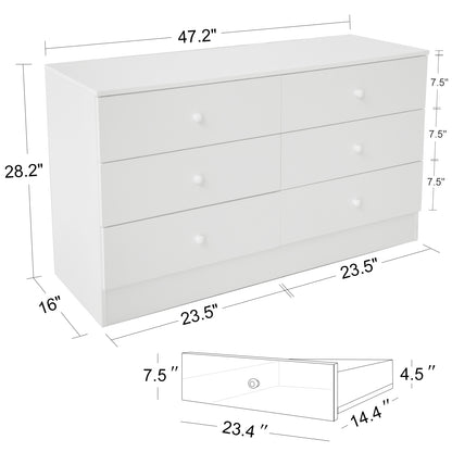 Chest of Drawers Wood Storage Cabinet with 6 Drawers-White
