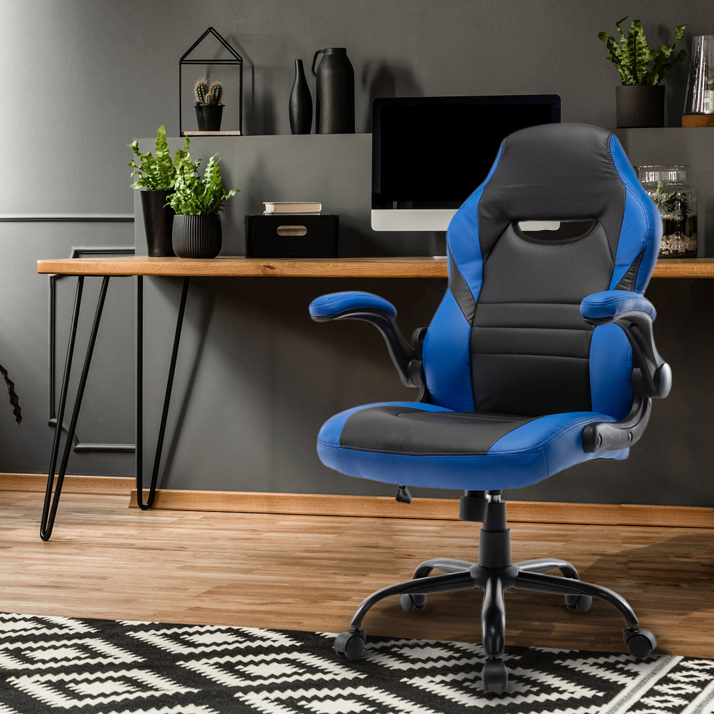 Executive Gaming Chair Racing Computer Office Desk Chair, 360&deg;Swivel Flip-up Arms Ergonomic Design for Lumbar Support