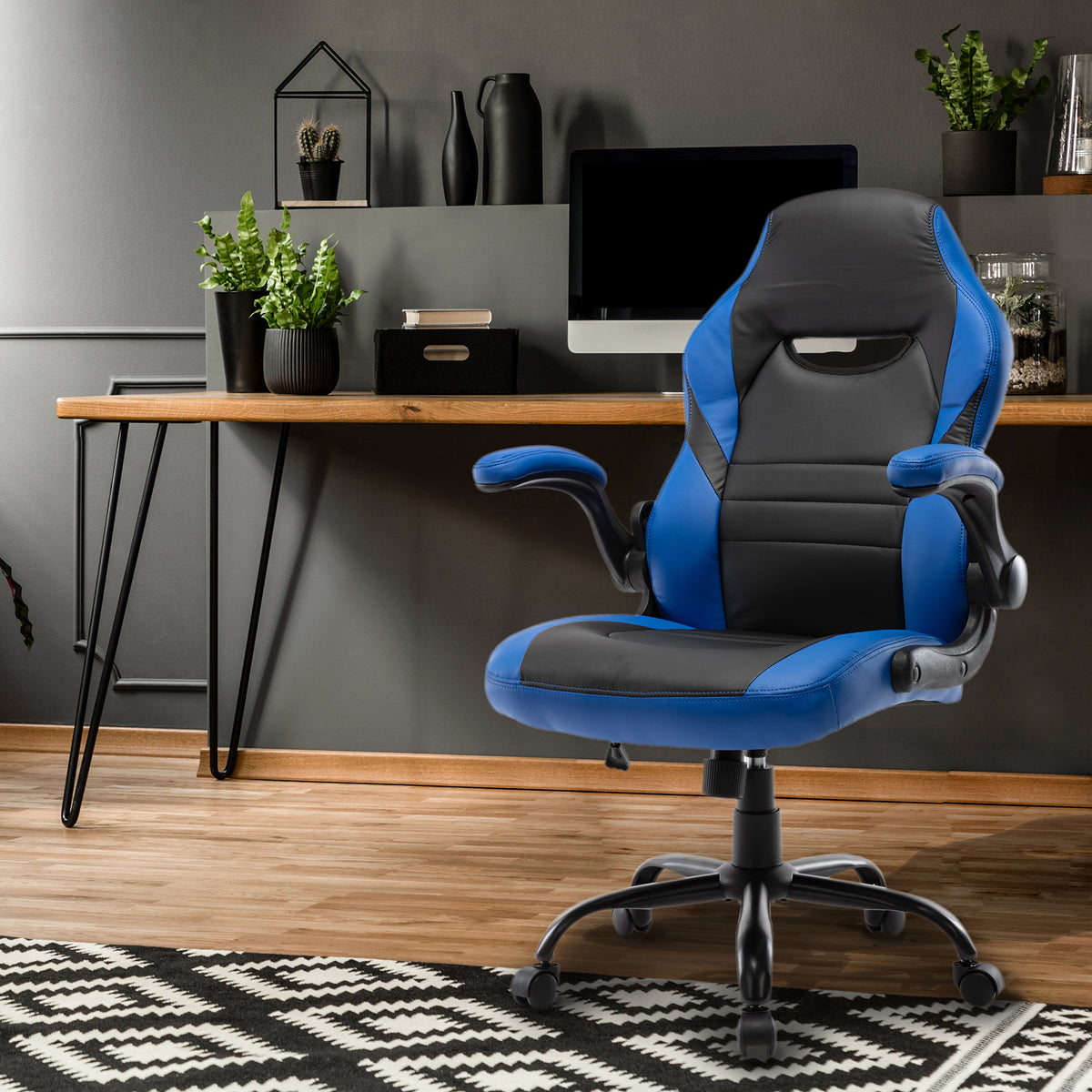 Executive Gaming Chair Racing Computer Office Desk Chair, 360&deg;Swivel Flip-up Arms Ergonomic Design for Lumbar Support