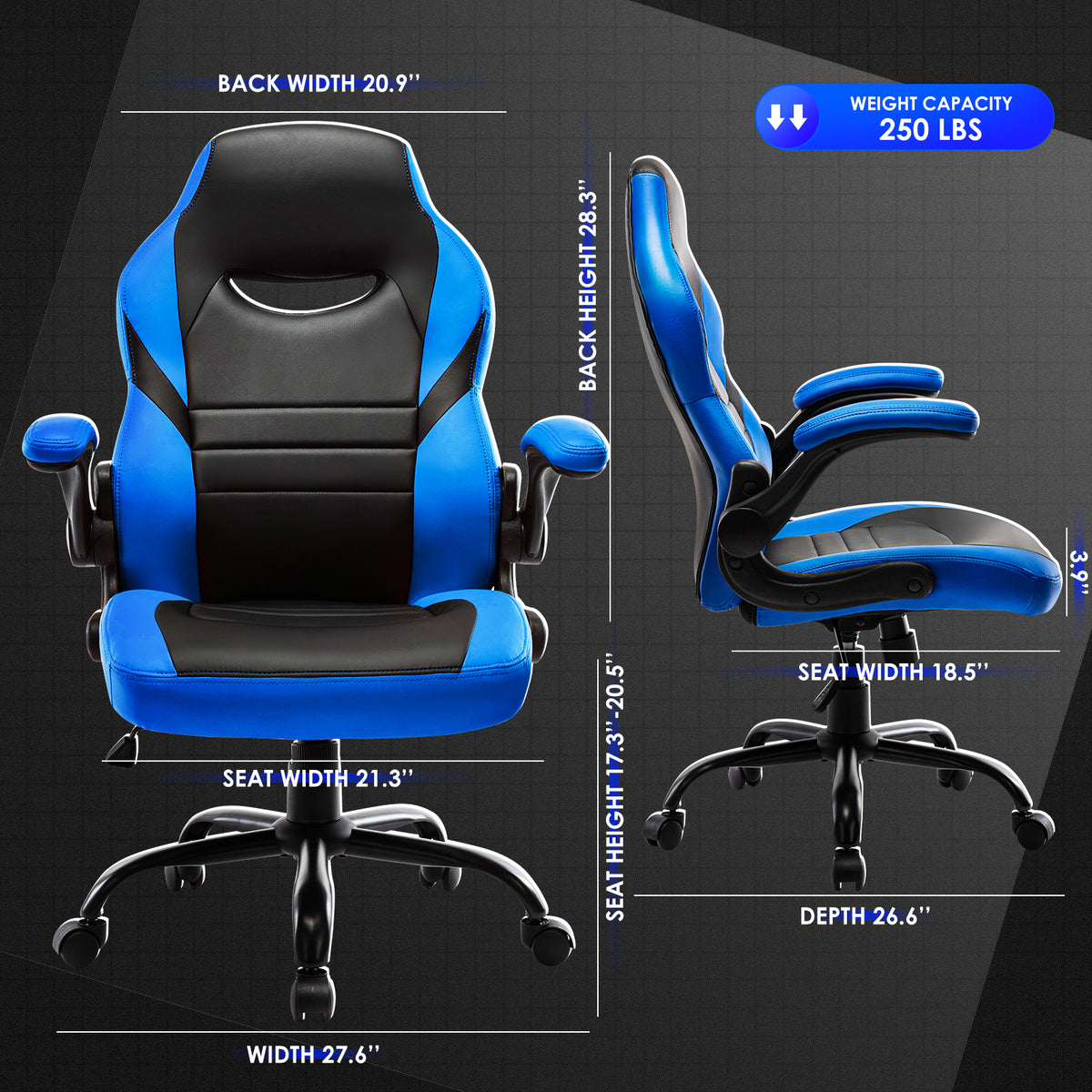 Executive Gaming Chair Racing Computer Office Desk Chair, 360&deg;Swivel Flip-up Arms Ergonomic Design for Lumbar Support