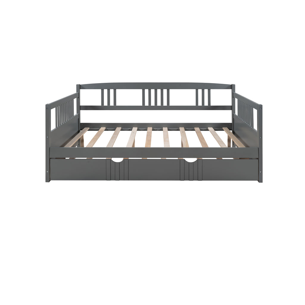 Full Size Daybed Wood Bed with Twin Size Trundle,Gray