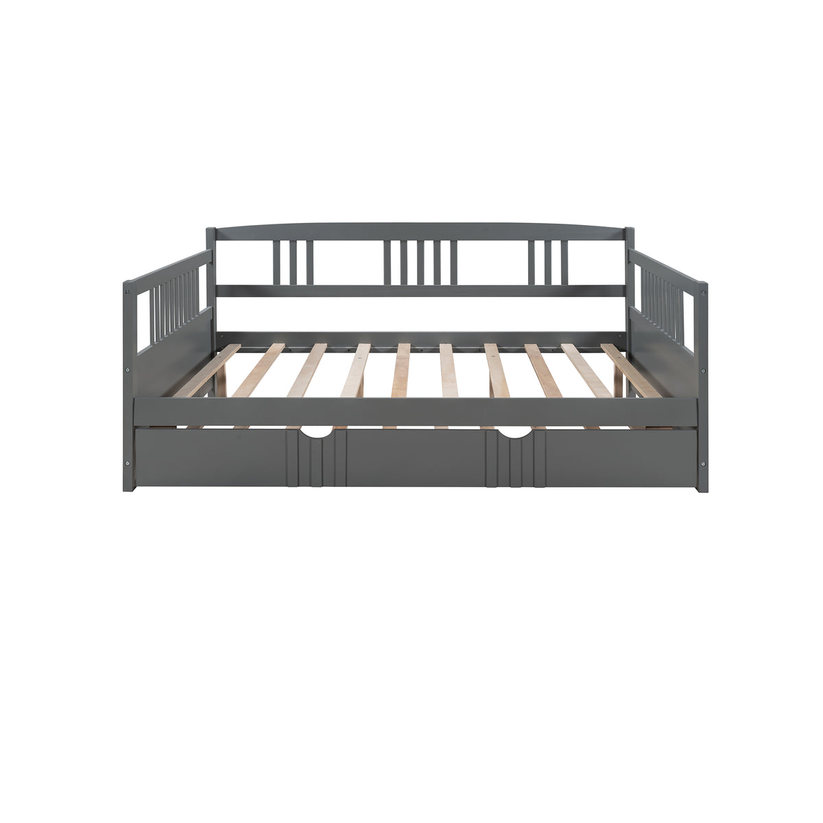 Full Size Daybed Wood Bed with Twin Size Trundle,Gray
