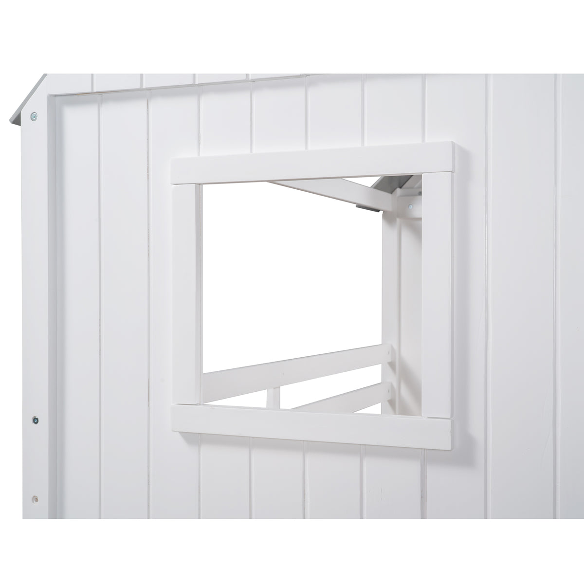 Twin Size Low Loft Wood House Bed with Two Side Windows, for Kids, Teens, Girls, Boys, (Antique Gray+Normal White)