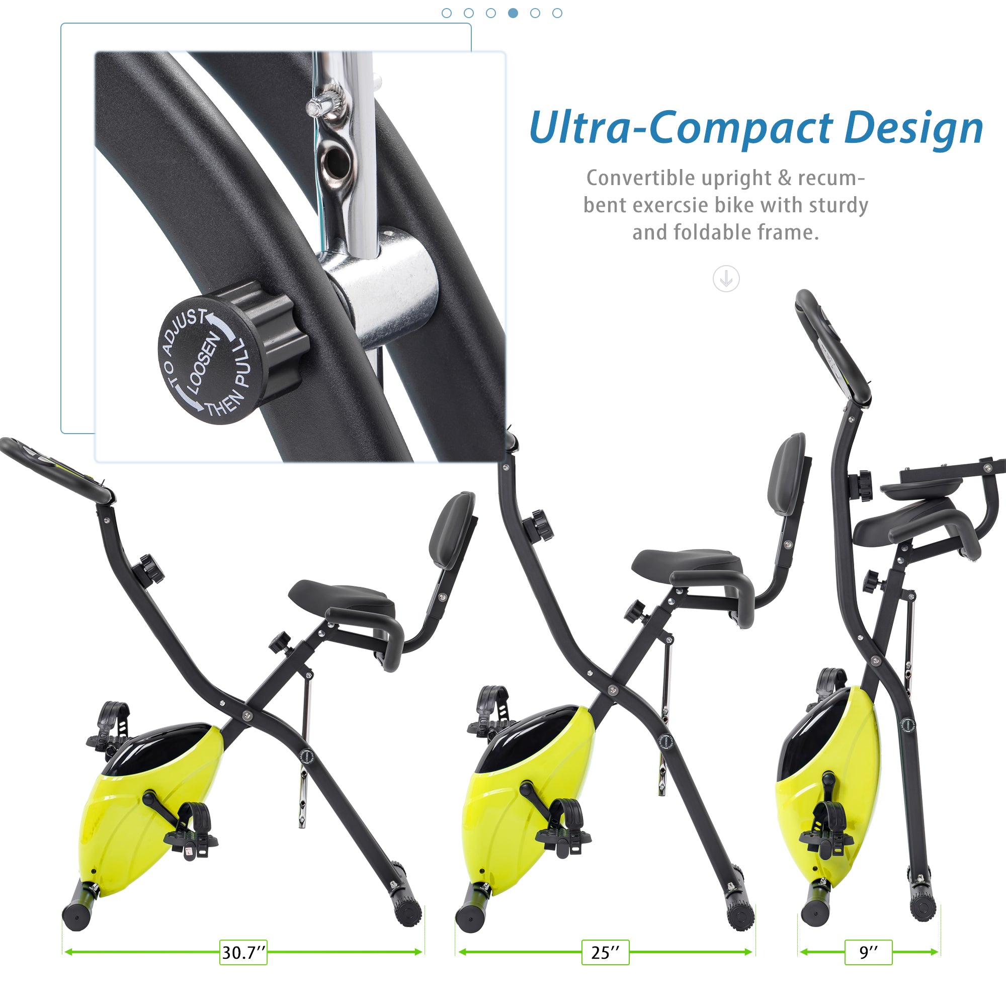 Folding Exercise Bike, Fitness Upright and Recumbent X-Bike with 10-Level Adjustable Resistance, and Backrest