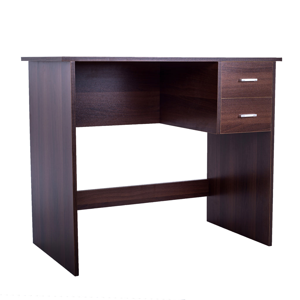 Computer Desk with 2 Pull Out Storage Drawers and Stable Wooden Frame, Walnut