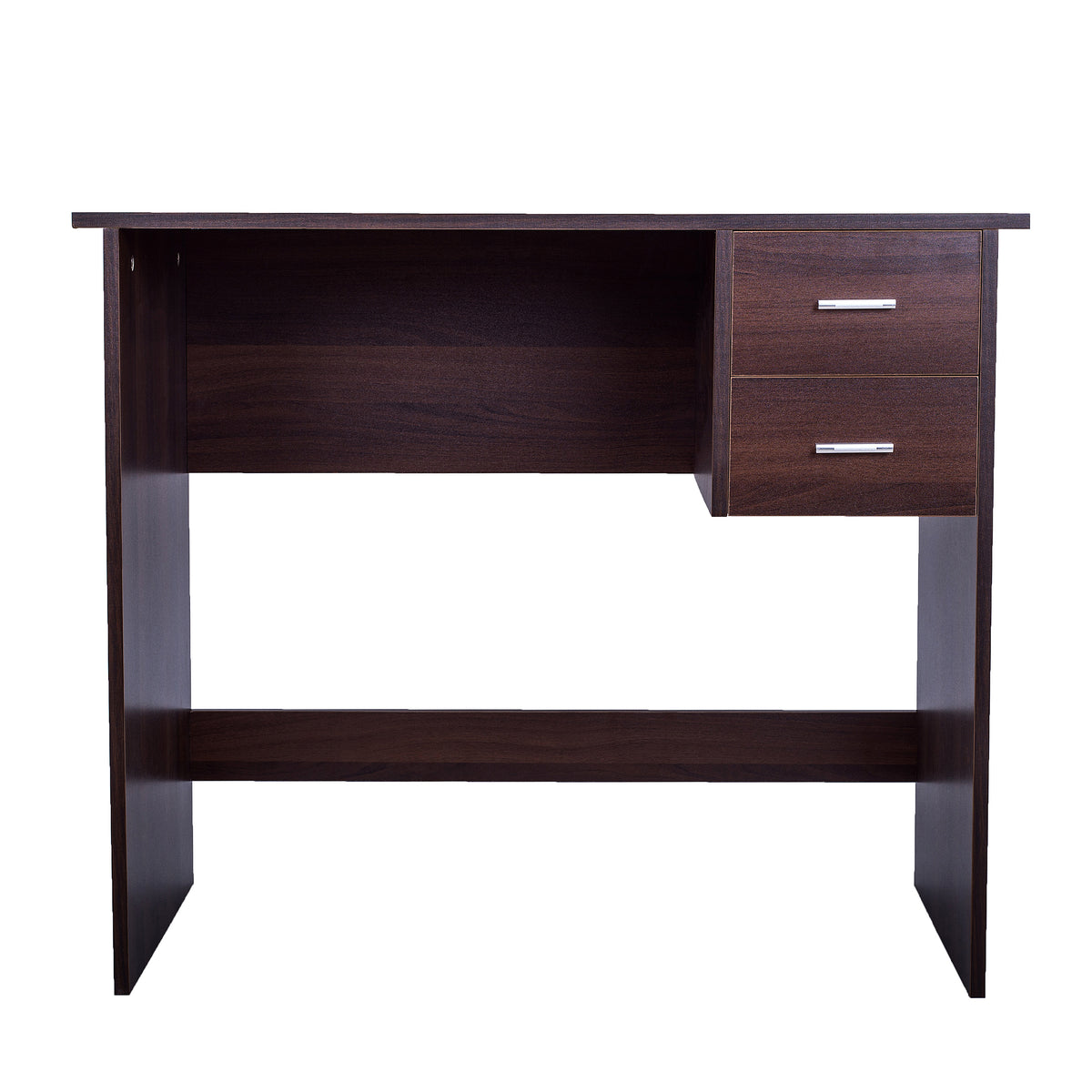 Computer Desk with 2 Pull Out Storage Drawers and Stable Wooden Frame, Walnut