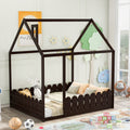 （Slats are not included) Full Size Wood Bed House Bed Frame with Fence, for Kids, Teens, Girls, Boys (Espresso )