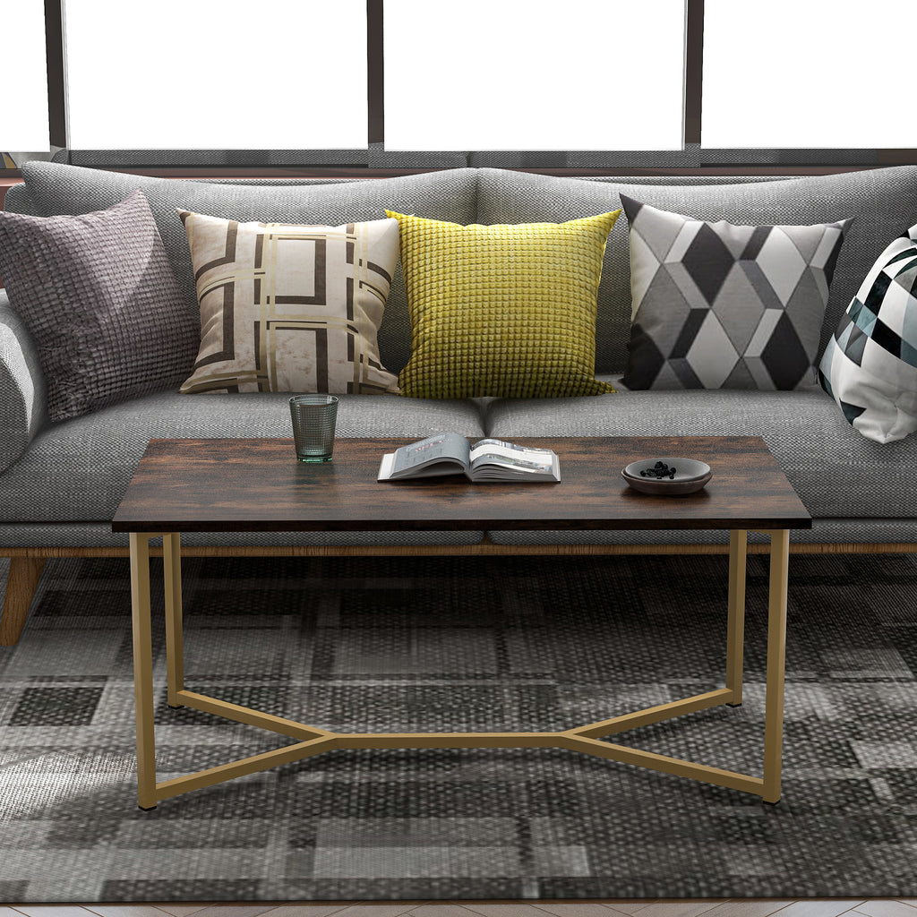 Modern Rectangle Wooden Coffee Table, Stylish X-leg base