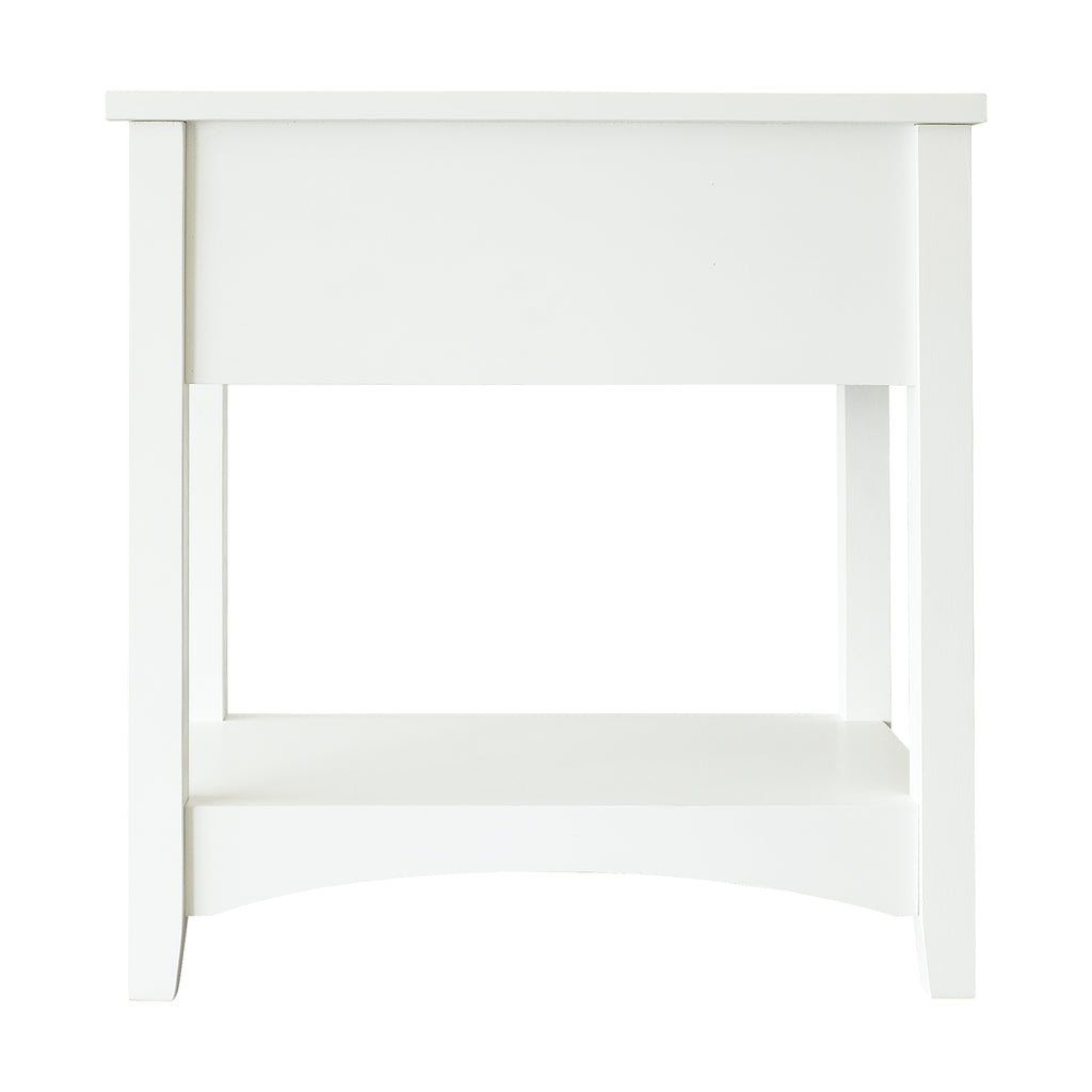 2-Tier Side End Table with Storage Shelf and Drawer, Narrow Nightstand for Living Room Bedroom Small Spaces, Solid Wood Legs, Ivory White