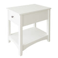 2-Tier Side End Table with Storage Shelf and Drawer, Narrow Nightstand for Living Room Bedroom Small Spaces, Solid Wood Legs, Ivory White
