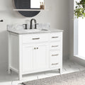 36&rdquo; Single Solid Wood Bathroom Vanity Set, with Drawers, Carrara White Marble Top, 3 Faucet Hole