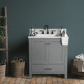 30&rdquo; Single Solid Wood Bathroom Vanity Set, with Drawers, Carrara White Marble Top, 3 Faucet Hole