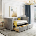 Twin Size Upholstered daybed with Drawers, Wood Slat Support, Gray