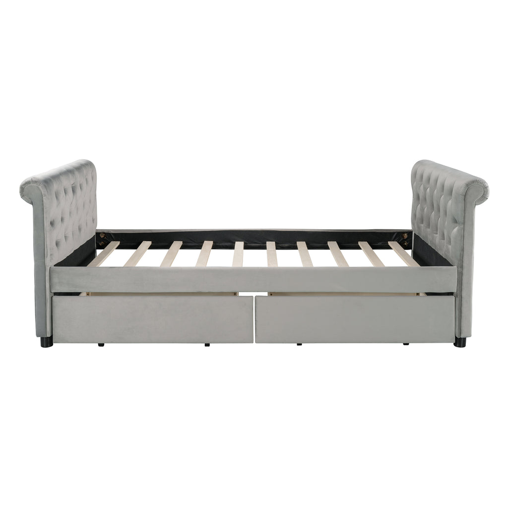 Twin Size Upholstered daybed with Drawers, Wood Slat Support, Gray