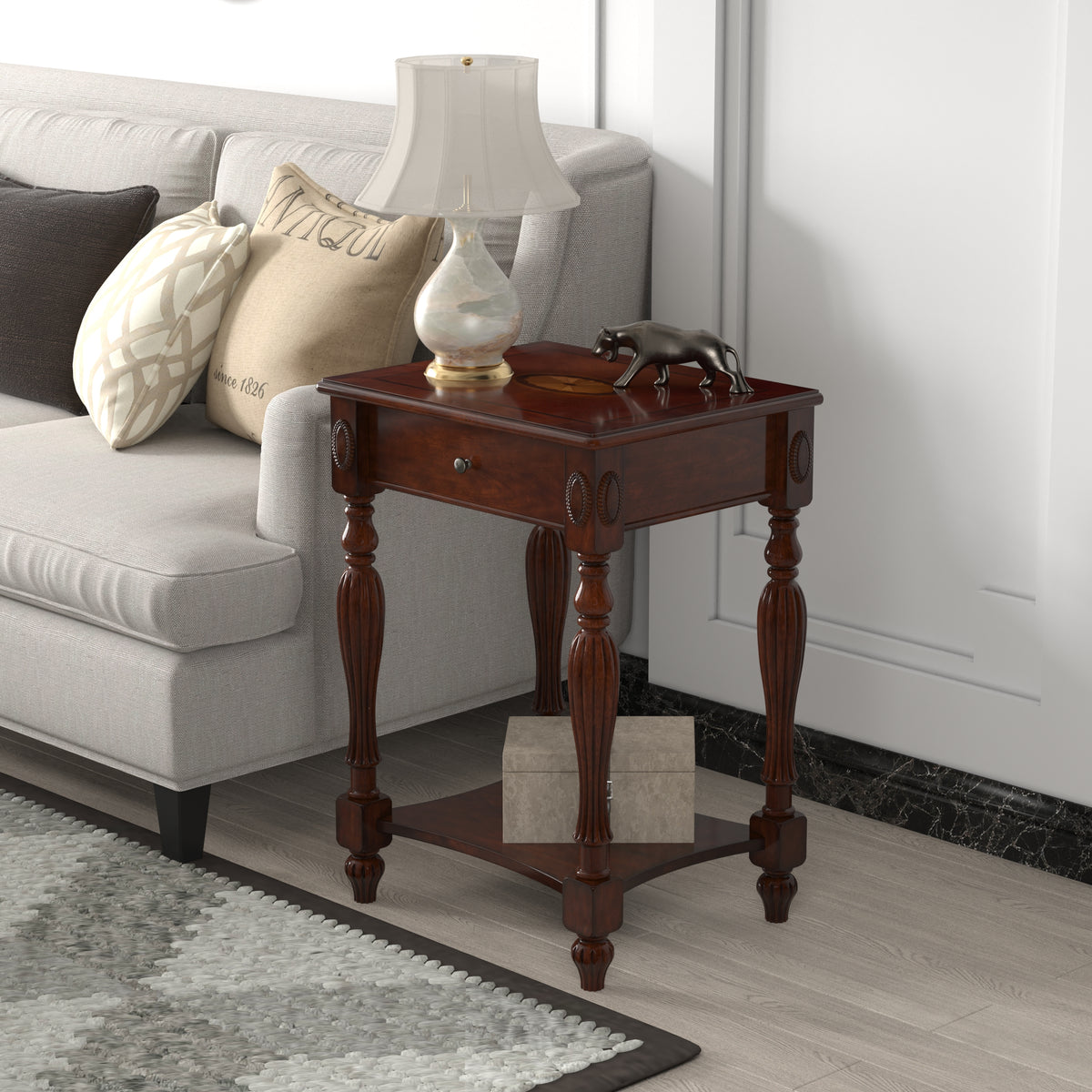 American solid wood square End table with drawer (Cherry)