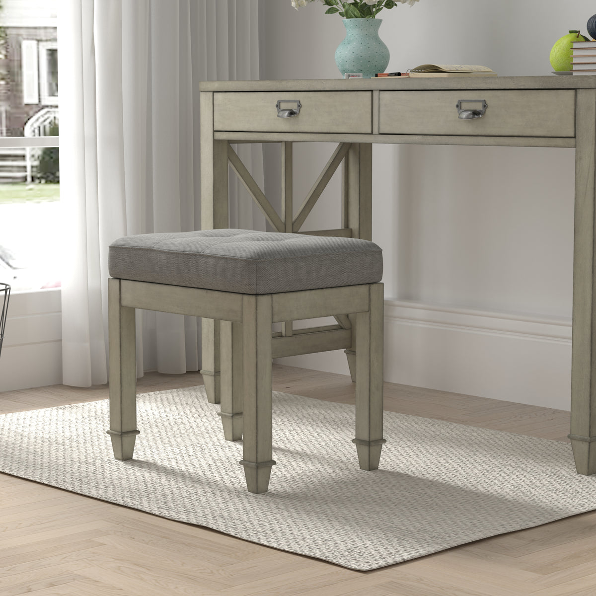 American solid wood high elastic shoe changing stool(Dark Grey)