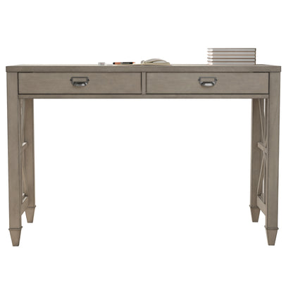 American solid wood square desk dressing table with two drawers,46.06*21.65*30.91H (Antique Gray)