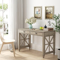 American solid wood square desk dressing table with two drawers,46.06*21.65*30.91H (Antique Gray)