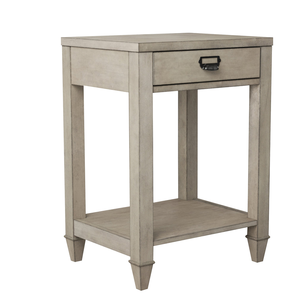 American solid wood square side table with drawer (Antique Gray)