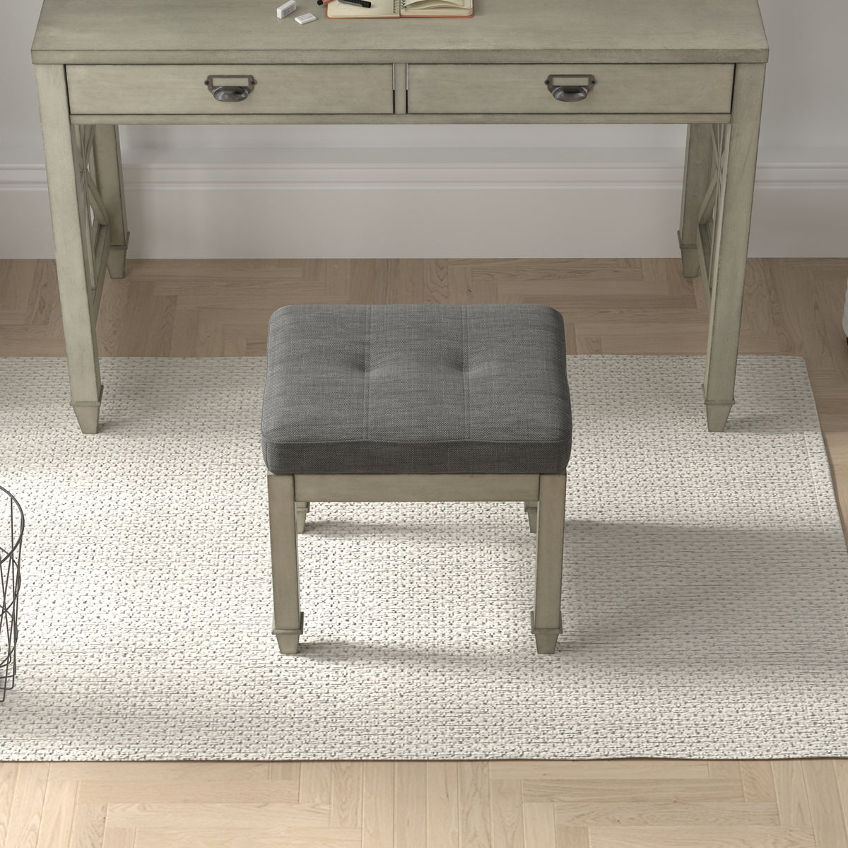 American Solid Wood High Elastic Vanity Stool(Dark Grey)