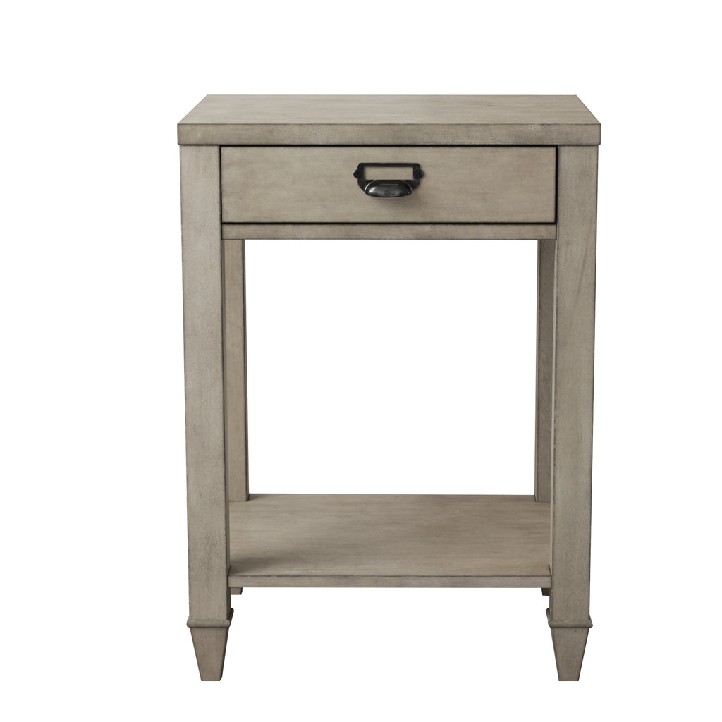 American solid wood square side table with drawer (Antique Gray)
