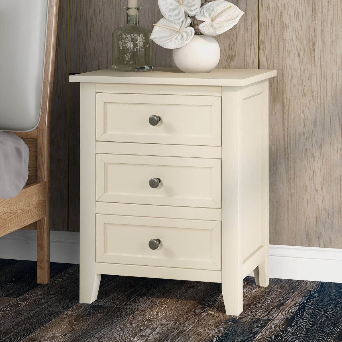 U_STYLE 3-Drawer End Table Storage Wood Cabinet  ，Solid wood frame