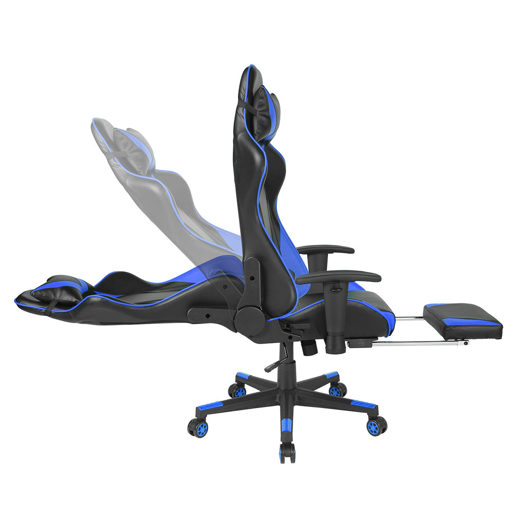 Gaming Chair with Swivel &amp; Lumbar Support, Blue &amp; Black