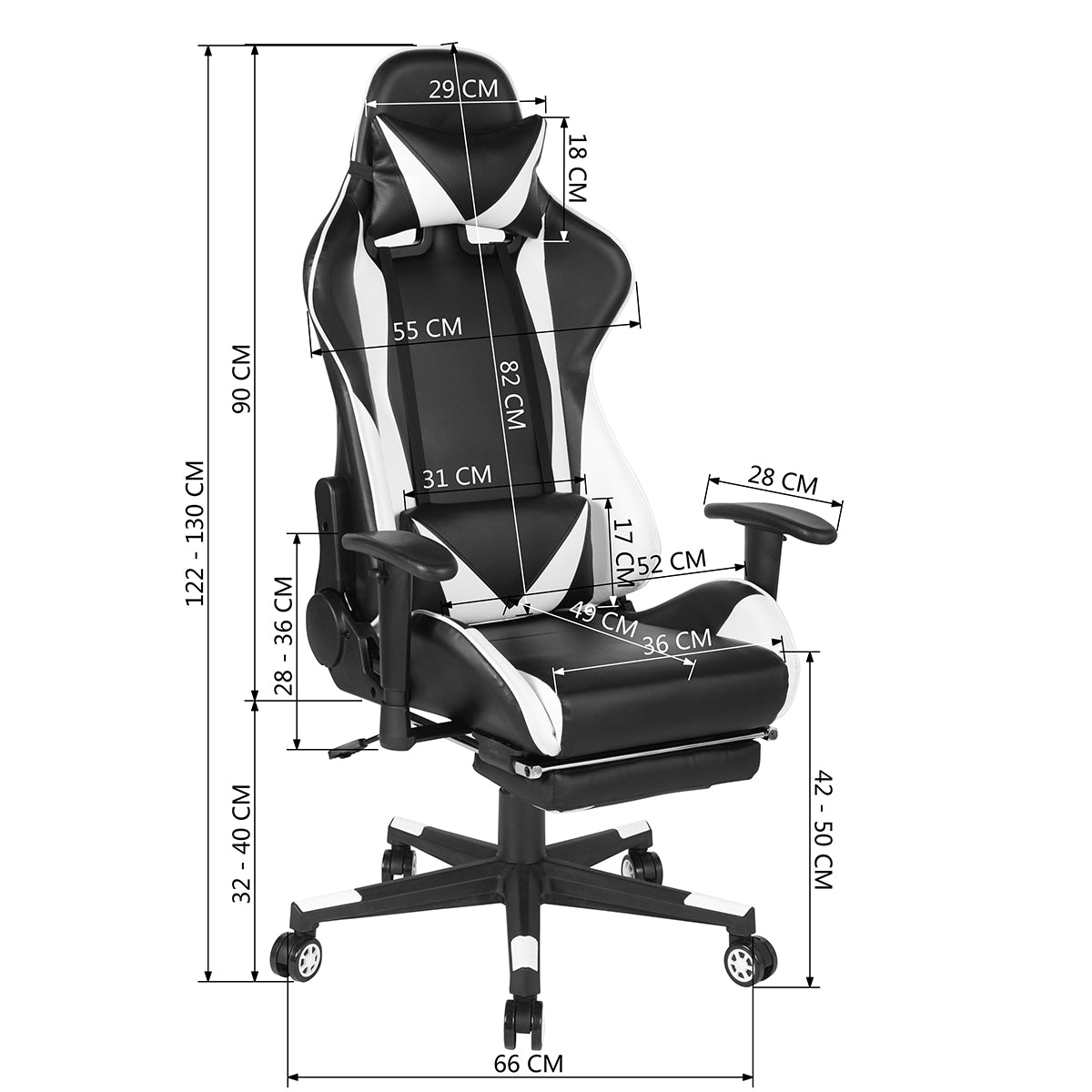 Gaming Chair with Swivel &amp; Lumbar Support, White &amp; Black