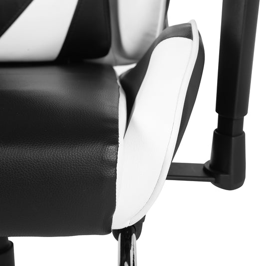 Gaming Chair with Swivel &amp; Lumbar Support, White &amp; Black