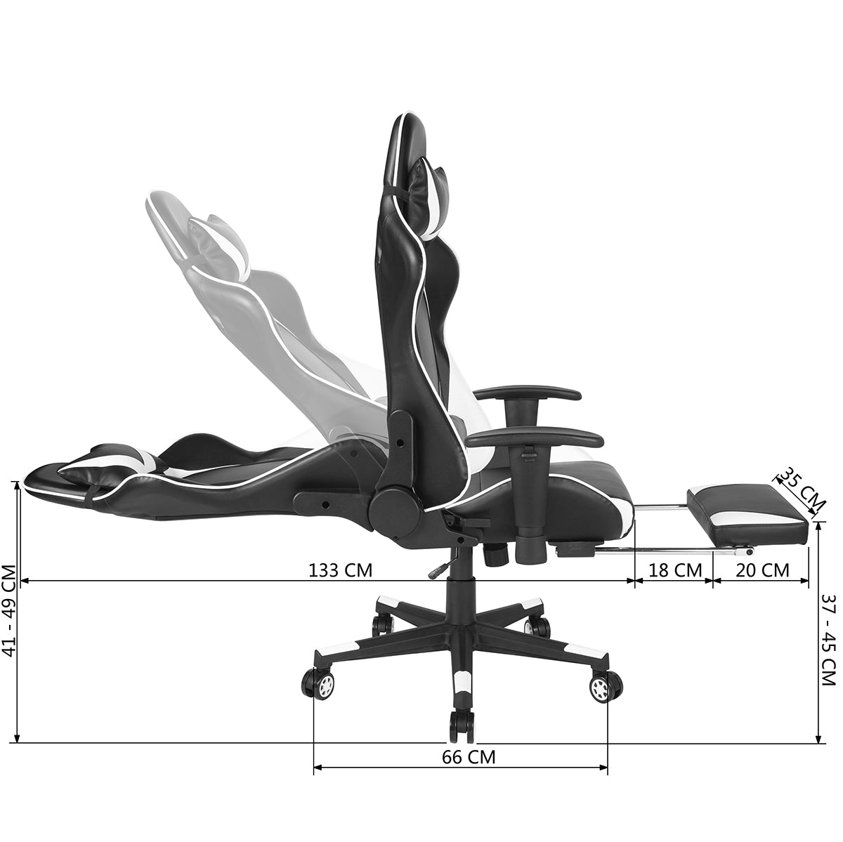 Gaming Chair with Swivel &amp; Lumbar Support, White &amp; Black