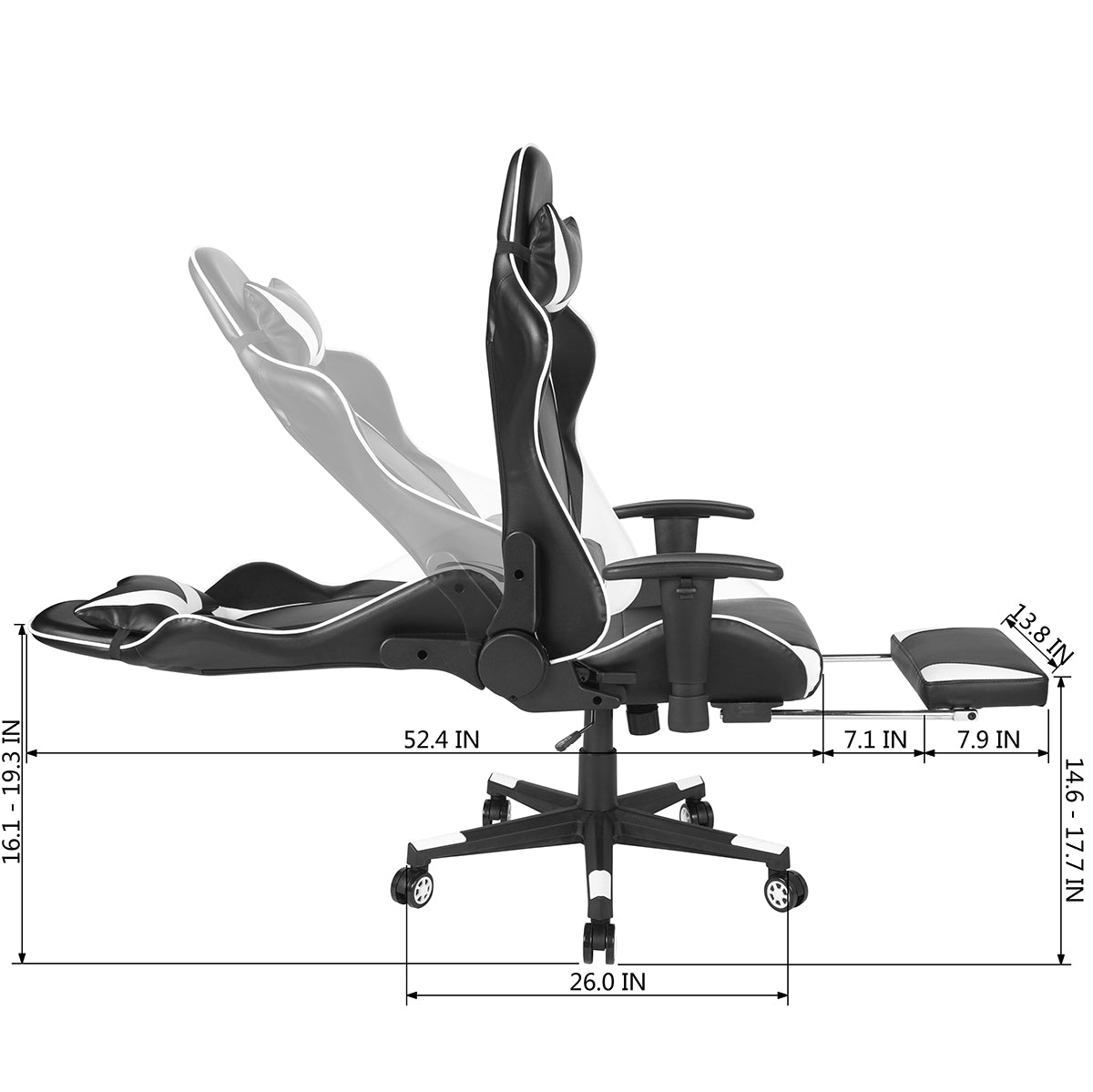 Gaming Chair with Swivel &amp; Lumbar Support, White &amp; Black