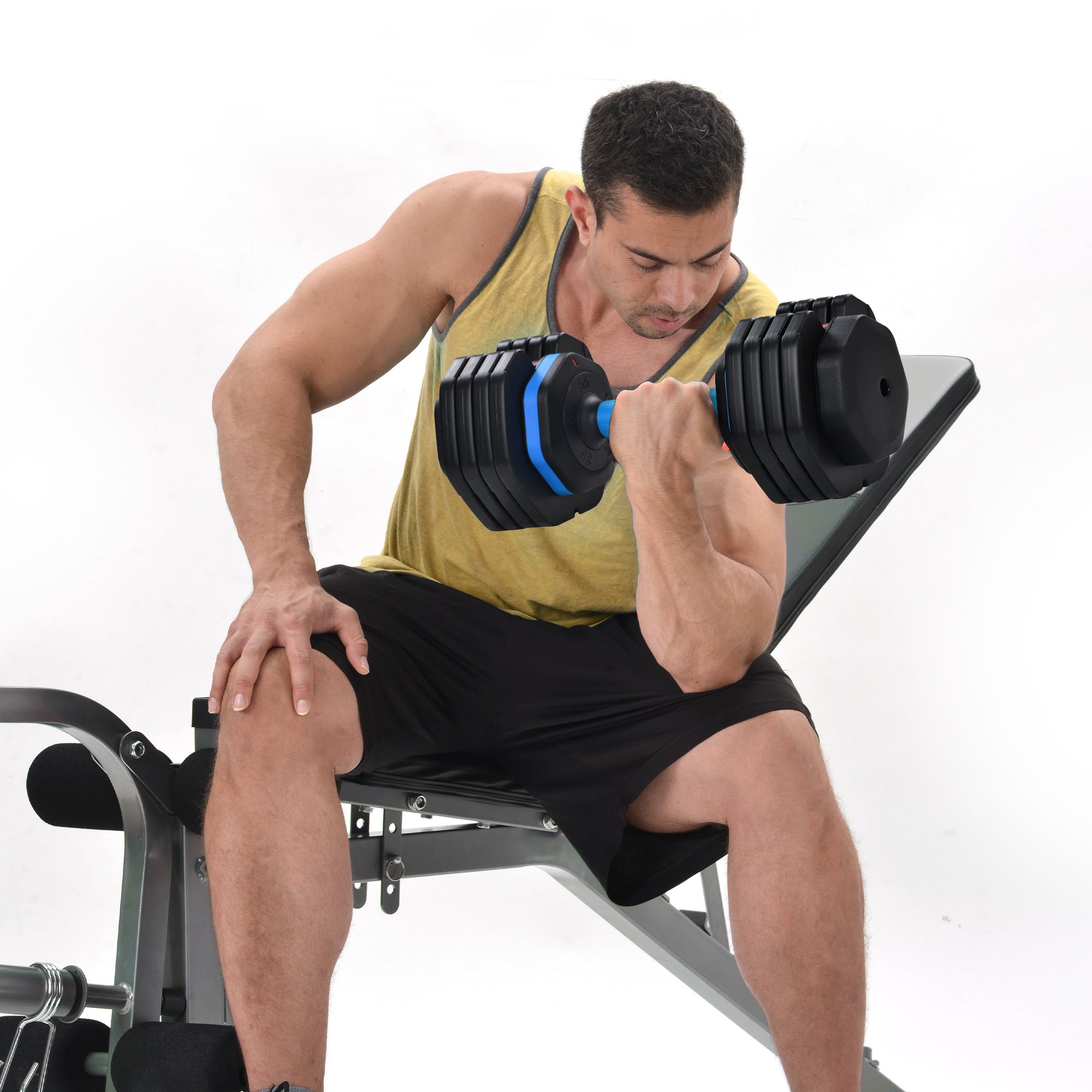 Adjustable Dumbell - 55lb Single Dumbbell with Anti-Slip Handle, Fast Adjust Weight by Turning Handle with Tray, Exercise Fitness Dumbbell Suitable for Full Body Workout