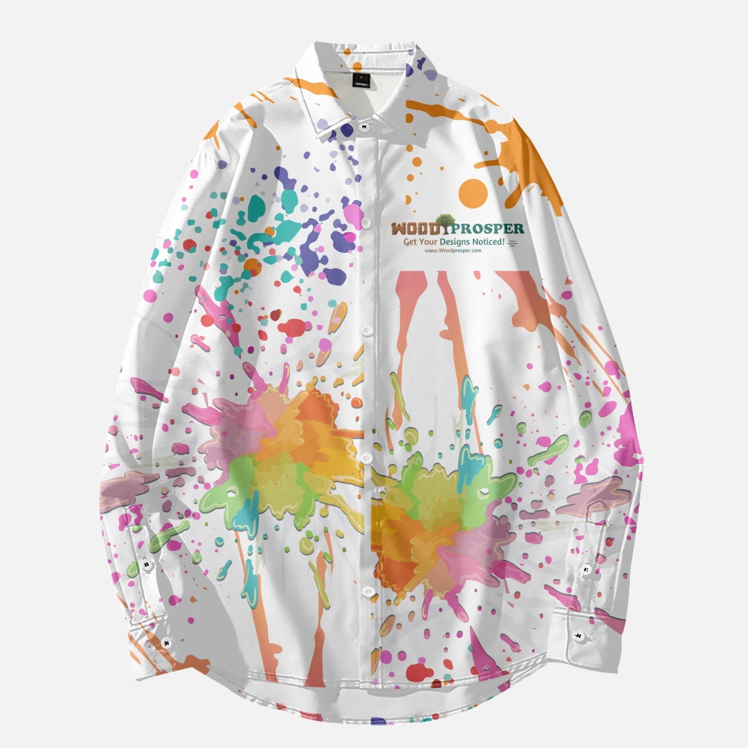 Wood Prosper AOP Paint Splatter Long Sleeve Shirt (White)